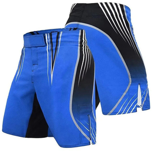กางเกง MMA ชาย พิมพ์ลายแบบ Sublimation สีน้ำเงิน ดำ ขาว ทรงสปอร์ต ระบายเหงื่อ แห้งเร็ว น้ำหนักเบา ระบายอากาศได้ดี ผลิตจากโพลีเอสเตอร์ - Product Image 1