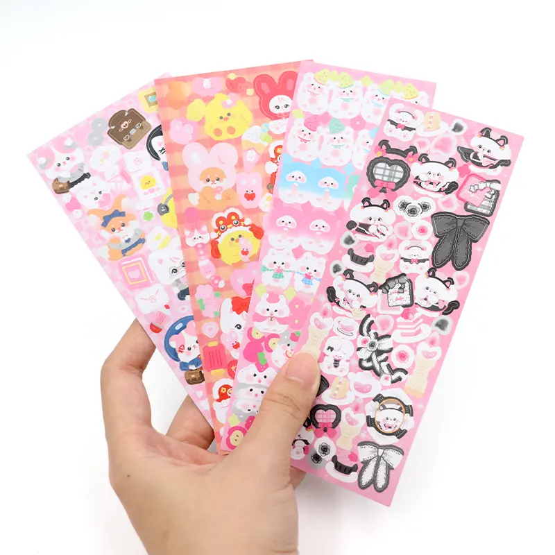 Custom Kawaii Transparent Vinyl Glitter Roll kiss cut Sticker set Cute Decorative Sticker sheet Printing