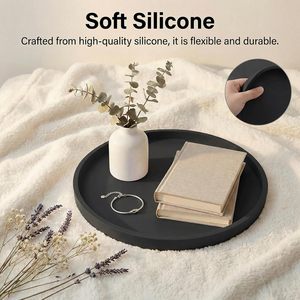 Plateau de rangement rond en silicone, style simple, pour bureau, salle de bain, évier de cuisine, plateau d'organisation et de rangement, 1 niveau, haut de gamme - Product Image 4