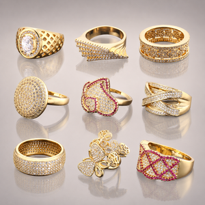 Bijoux Fantaisie Tendance Zircon 1 Gramme Alliage Plaqué Or 18K Grappe Ronde Dernier Nouveau Modèle Bagues de Mariage Designs Vente en Gros - Product Image 4