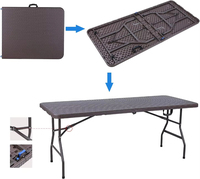 Table de salle à manger pliante en rotin plastique de 180 cm (72 pouces) de style ferme moderne pour événements extérieurs, qualité supérieure, vente en gros