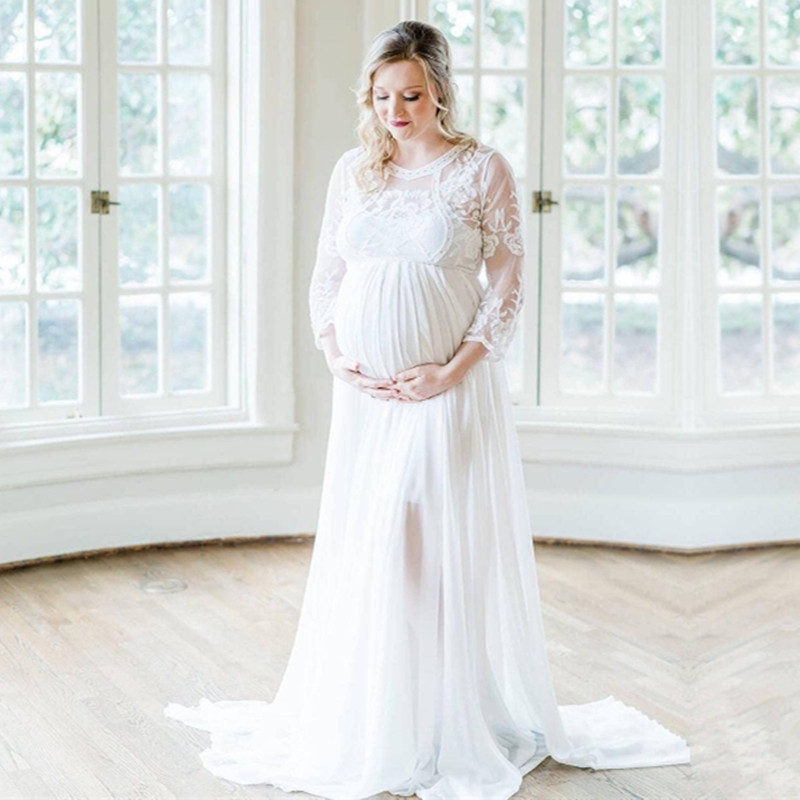 Short Lace Maternity Wedding Dress Country Queen Anne Short Sleeve Lace  Pleated Maternity Wedding Dress-7  DorrisDress