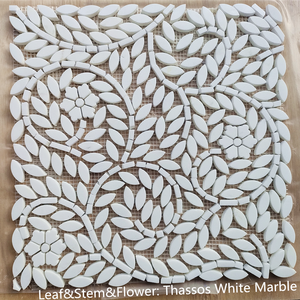 <span class=keywords><strong>Piastrelle</strong></span> a Mosaico con Design Moderno a Foglie e <span class=keywords><strong>Fiori</strong></span>, Marmo Bianco di Carrara Italiano per Pareti e Pavimenti, Marmo Bianco di Thassos Greco per Ville - Product Image 1
