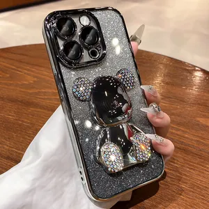 Custodia per telefono di lusso in cristallo Bling Bling Bear gradiente per <span class=keywords><strong>iPhone</strong></span> <span class=keywords><strong>13</strong></span> 14 15 <span class=keywords><strong>Pro</strong></span> <span class=keywords><strong>Max</strong></span> No ingiallimento custodia regalo Capa - Product Image 5