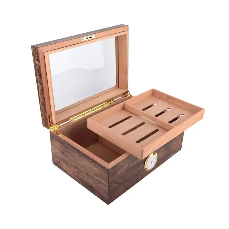 Cajas de madera de regalo personalizadas de alta calidad Cajas de cigarros/Humidores Fabricante Caja de exhibición de cigarros de madera cuadrada