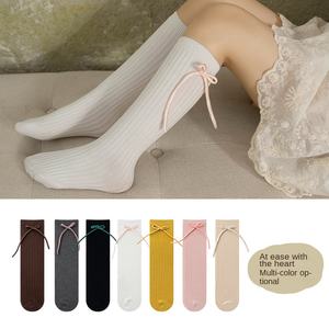 Nuevos calcetines <span class=keywords><strong>de</strong></span> tripulación sexy <span class=keywords><strong>de</strong></span> alta tripulación para niñas <span class=keywords><strong>de</strong></span> estilo chino Medias altas para niños con lazo <span class=keywords><strong>de</strong></span> color sólido vintage - Product Image 2