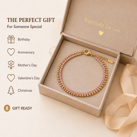 Bracelet tennis en acier inoxydable avec zircon rose pour femme, motif lune, doré, perles, double couche, chaîne réglable, vente en gros, mode