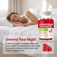 Qbioflex Marque Privée Gommes de Glycinate de Magnésium Pur Glycinate de Magnésium L-théanine Sommeil & Relaxation pour Adultes
