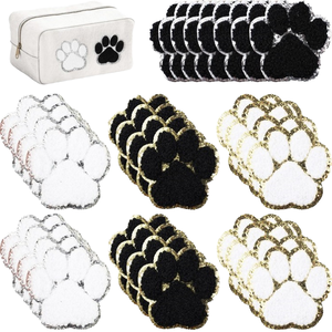 Nouveau design Patch en chenille thermocollant à motif patte, à bords pailletés/argentés, coloré, blanc et noir, en tissu brodé avec technique PVC, pour la décoration - Product Image 4