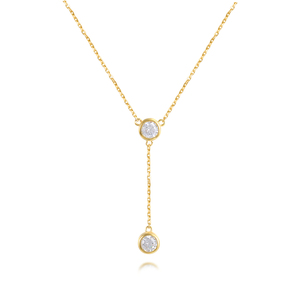 Collar de Plata 925 con Colgante de Diamante Redondo Simple y Cadena Dorada para Mujer, Gran Venta - Product Image 1