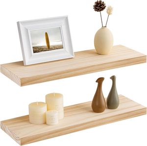 Estantes flotantes de granja Estante de pared de madera rústica-Estante de almacenamiento de madera de pino macizo Premium para cocina Sala de estar Dormitorio - Product Image 1