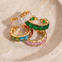 Bijoux pour femmes tendance, bagues carrées en zircon incrusté, luxe léger, sans ternissement, plaquées or 18 carats, en acier inoxydable, bague ouverte pour femmes