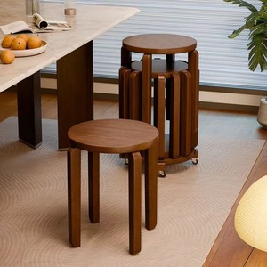 Solid Wood Round <b>Stool</b> Home Tea <b>Table</b> Stackable Storage Bench Kitchen Dining Seat - Product Image 1