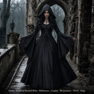 <span class=keywords><strong>Robe</strong></span> de Renaissance Gothique pour Femme, Costume Médiéval d'Halloween à Manches Cloche, <span class=keywords><strong>Robe</strong></span> Longue à Lacets pour Fête de Vampire ou Scène - Product Image 4