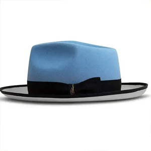 Blue gray Wool Fedora <b>Hat</b> With Black Band 56-58CM Unisex Adult Casual Spring Autumn Formal Style - Product Image 1