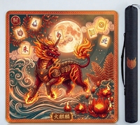 Tapis de Mahjong Antidérapant en Caoutchouc avec Imprimé Moderne de Luxe, Grues Rouges Traditionnelles, Ondes de Lotus et Nuages, Sac de Transport Portable