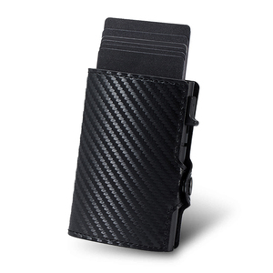 Casekey Hot Sale Custom Carbon Fibre PU Leather Pop up <b>Wallet</b> Billetera Fibra De Carbono Fiber Metal RFID Safe Smart Card <b>Holder</b> - Product Image 1