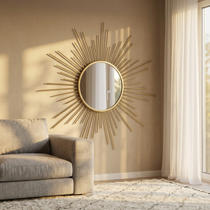 Miroir mural rond en métal moderne avec cadre en métal pour la décoration de la maison et du salon - Product Image 1