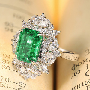 Tùy Chỉnh 18K Vàng Mạ Nhẫn Chúng Tôi 4 #-12 # Đồ Trang Sức Hoa Hình Dạng Mian Đá Ngọc Lục Bảo Đá Quý Kim Cương Vàng Ngón Tay Nhẫn Cho Phụ Nữ Món Quà - Product Image 4