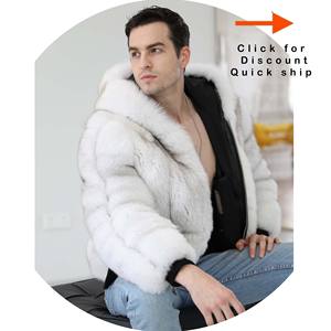 Abrigo de piel de zorro real grueso Hombres Chaqueta de bombardero de piel de zorro con capucha de invierno Abrigo con piel - Product Image 2