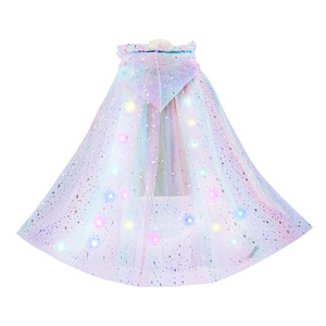 Fille anniversaire Halloween Costume enfant Sequin Elsa LED <span class=keywords><strong>Cape</strong></span> à capuche <span class=keywords><strong>Reine</strong></span> <span class=keywords><strong>des</strong></span> <span class=keywords><strong>neiges</strong></span> Princesse Illuminé Flocon de neige Lumière Puffy <span class=keywords><strong>Cape</strong></span> - Product Image 3