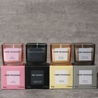 Bougies parfumées en cire de soja moulées à la main, dans des coupelles carrées en verre, senteurs Freesia, Citron, Basilic, Agrumes, Campanule, Bois de Santal, pour la maison, coffret cadeau