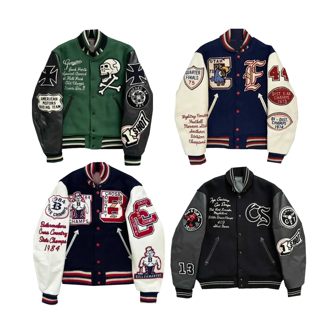 PU kollu yün tüvit klasik kolej ceketi Letterman ceket ile nedensel Streetwear UnisexCustom nakış logosu fransız Terry