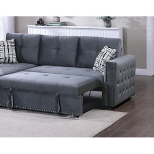 Gray Chenille Three Seat <b>Convertible</b> Sectional <b>Sofa</b> Pull Out <b>Bed</b> Storage Chaise Tufted Reversible 2pc Living Room Hotel - Product Image 6