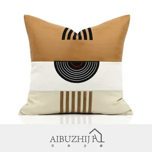 AIBUZHIJIA Wholesale Abstract Patchwork Process Brown Embroidered Pillowcases 18 * 18 Inch Cotton Linen Pillow Cases