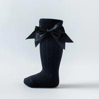Chaussettes Enfant en Gros à Nœud Couleur Unie Mi-Mollet pour Filles Printemps Automne en Coton pour Bébé