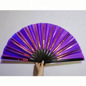 Abanico de Mano Plegable de Bambú Holográfico Iridiscente, Abanico de PVC de 33 cm con Diseño Floral para Festivales y Fiestas - Product Image 4