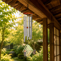 Mangeoire extérieure 2-en-1 pour oiseaux sauvages, en fil métallique, anti-rouille, avec support pour gâteau de suet et carillon éolien