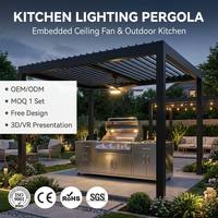 Pergola moderne en aluminium avec ventilateur de plafond intégré et éclairage, écologique, autoportante, pour cuisine extérieure, balcon, jardin, salle à manger, salon