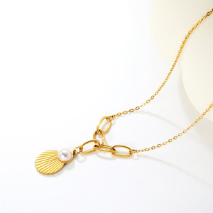 สร้อยคอจี้รูปเปลือกหอยประดับมุกชุบทอง ของขวัญเครื่องประดับแฟชั่นสำหรับผู้หญิง - Product Image 4