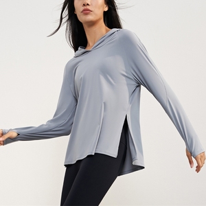 Xsunwing légèrement nu à capuche Yoga hauts à <span class=keywords><strong>manches</strong></span> <span class=keywords><strong>longues</strong></span> lâche et confortable vêtements de Yoga <span class=keywords><strong>sport</strong></span> <span class=keywords><strong>haut</strong></span> de fitness à la mode respirant t-s - Product Image 6