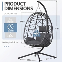 Chaise suspendue en rotin pour intérieur et extérieur avec support et pédale, idéale pour les jardins, les cours, les balcons et les chambres