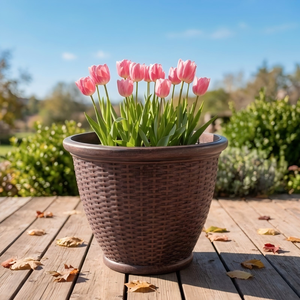 Étagère à <span class=keywords><strong>plantes</strong></span> en <span class=keywords><strong>plastique</strong></span> effet rotin écologique avec trou de drainage, emballage prêt <span class=keywords><strong>pour</strong></span> les programmes de centres de jardinage - Product Image 5