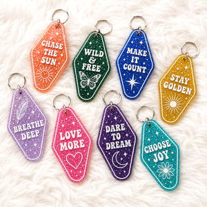 Portachiavi Motel Pubblicitari con Affermazioni Positive, in Plastica Acrilica Glitterata, Personalizzabili con Scritta 'Believe in Yourself', Portachiavi per Hotel - Product Image 2