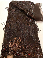 Tissu en dentelle à paillettes et perles dorées NI.AI, broderie de pierres et appliques en tulle pour robe de soirée africaine pour femmes