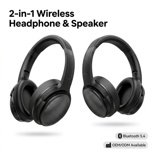 2-in-1 Flip Out Headphone Speaker Bluetooth 5.4 1000mAh Over Ear Foldable Loudspeaker for Home Office Christmas Gift