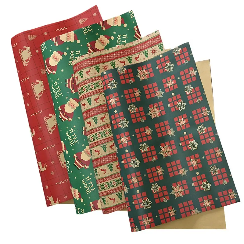 wholesale custom luxury maat inpakpapier gift paper wrap Hot sale flower and gift brown kraft wrapping paper for christmas