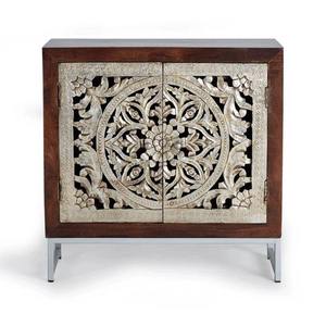 Nouvelle armoire latérale en bois massif à deux portes, sculptée à la main avec un beau bicolore pour le salon, la chambre à coucher, style indien, armoires de cuisine - Product Image 2