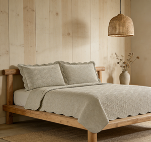 Elegant <strong>Taupe</strong> Embossed Geometric Weave Quilted 100% Polyester Bedspread Set Ultra Soft Coverlet Scalloped Edge Matching Pillow - Product Image 4
