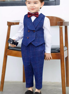 Ensemble de <span class=keywords><strong>costume</strong></span> formel pour garçon de couleur bleue, 4 pièces, veste, chemise, nœud papillon, pantalon, tenue de fête d'anniversaire pour enfant, style moderne - Product Image 6