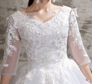 2022 Suministro de fábrica Barato Nuevo diseño Cuello en V Hasta el suelo Encaje Novias Vestido de <span class=keywords><strong>novia</strong></span> - Product Image 5