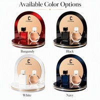 Expositor de Perfumes de Acrílico Borgoña de Lujo con Base de Espejo y Detalles Dorados, para Cosméticos y Joyería, Tienda Minorista, OEM, LED