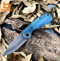 Couteau de survie miniature pliable en acier Damas de haute qualité avec manche en bois pour l'extérieur