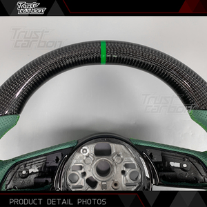 Volant sport en fibre de carbone personnalisé pour <span class=keywords><strong>Audi</strong></span> <span class=keywords><strong>A4</strong></span> S4 A5 S3 Q5 2016-2022 Avant <span class=keywords><strong>40</strong></span> quattro 45 <span class=keywords><strong>TFSI</strong></span> avec poignées en cuir vert - Product Image 3