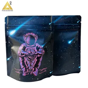 Mylar Bag Zipper 3.5g Space Gummy Smell Proof Resealable Packaging Heat Seal Storage Ziplock Bags 3.5 Gram