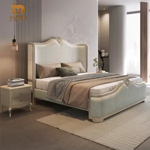 Damoo-cama de madera maciza tapizada para parejas, diseño elegante, tamaño King y Queen